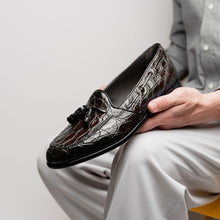 Load image into Gallery viewer, 11-582-NIC FRANCO Crocodile Tassel Loafer, Nicotine