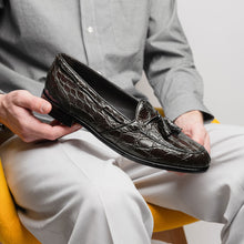 Load image into Gallery viewer, 11-582-NIC FRANCO Crocodile Tassel Loafer, Nicotine