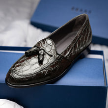 Load image into Gallery viewer, 11-582-NIC FRANCO Crocodile Tassel Loafer, Nicotine