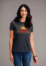 Load image into Gallery viewer, Stetson Sunset and Mountain (Grey) - Women's Short Sleeve T-Shirt