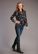 Load image into Gallery viewer, Stetson 00897 Feather Floral (Black) - Women's Blouse