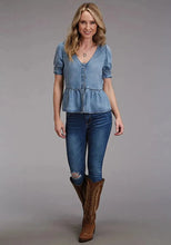 Load image into Gallery viewer, Stetson Lyocel Peasant Blouse (Blue) - Women's Short Sleeve Shirt