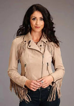 Load image into Gallery viewer, Stetson Suede Fringe Biker (Tan) - Women's Suede Motorcycle Jacket