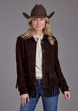 Load image into Gallery viewer, Stetson Fringed Button Front (Brown) - Women's Suede Leather Jacket