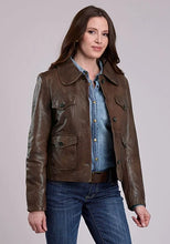 Load image into Gallery viewer, Stetson Cropped Button Front (Brown) - Women's Lamb Leather Jacket