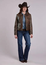 Load image into Gallery viewer, Stetson Cropped Button Front (Brown) - Women's Lamb Leather Jacket