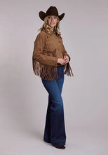 Load image into Gallery viewer, Stetson Western Fringe (Tan) - Women's Cropped Suede Leather Jacket