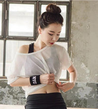Load image into Gallery viewer, Women Yoga Shirt Hollow Out Mesh Blouse Crop Tops Sports Running Tshirt Breathable Fitness Tops Gym Clothing for Women