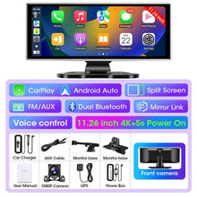 Load image into Gallery viewer, 11.26 inch Car DVR 4K Dash Cam Dual Lens Wireless Carplay & Android Auto Video Recorder Monitor GPS Navigation 5G Wifi FM AUX