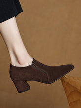 Load image into Gallery viewer, Women's Suede Pointed Toe Chunky Heel Pumps – Deep Vamp Low Heel