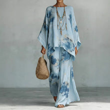 Load image into Gallery viewer, Floral Print Bamboo Linen Two-Piece Set | Wide-Leg Pants