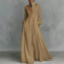 Load image into Gallery viewer, Women's French Style Long Sleeve Pleated A-Line Maxi Dress