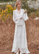 Load image into Gallery viewer, Romantic Floral Lace Hooded Bridal Robe Set – Long Sheer Lace Cover-Up with Satin Slip
