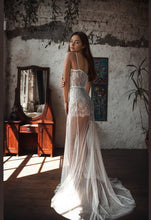 Load image into Gallery viewer, Ethereal Lace Sheer Long Robe with Flowing Train โ Elegant Bridal Boudoir Gown