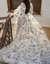 Load image into Gallery viewer, Avera - Sexy floral printed butterfly pattern front-slit bishop sleeves off-the-shoulder Satin Wedding Dress Gown