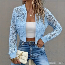 Load image into Gallery viewer, Women's Elegant Lace Short Zip-Up Long Sleeve Jacket Spring Fall Top