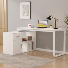 Load image into Gallery viewer, 55.1" W : L-Shaped White Finish 1-Drawer Wooden Commercial Writing Desk with Open Shelves and Eco-Friendly Paint Finish