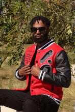 Load image into Gallery viewer, F1026 Product of Poverty Varsity Jacket - Red