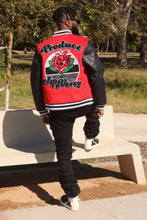 Load image into Gallery viewer, F1026 Product of Poverty Varsity Jacket - Red