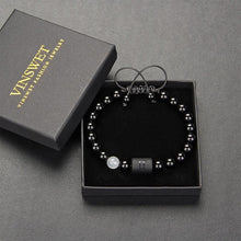Load image into Gallery viewer, 12 Couple Bracelet Black Stone Bracelets For Women Men Braided Bracelet Natural Stone Zodiac Star Sign Bracelet For Couple Natural Black Stone Bead Bracelet For Men Women