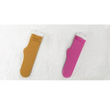 Load image into Gallery viewer, 1/2 Pairs Girls Thin Socks Pack Harajuku Cute Long Frilly Socks Casual Soft Nylon High Elastic Solid White Purple Solid Color Stylish Casual Socks For Men And Women