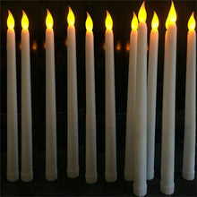 Load image into Gallery viewer, 12 Pieces Warm White Light Flameless LED Taper Candles Flickering Remote Battery Operated Led Warm 3D Wick Light Window Candles Real Wax Christmas Home Wedding Decor Battery Operated Christmas Halloween Wedding Decoration Candles