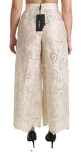 Load image into Gallery viewer, Dolce & Gabbana Cream Lace High Waist Palazzo Cropped Pants
