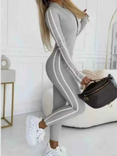 Load image into Gallery viewer, Full Size Stripe Zip-Front : Long Sleeve Jumpsuit Plus Size