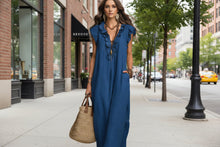 Load image into Gallery viewer, Women's Sleeveless Ruffle Pocket Maxi Dress