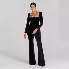 Load image into Gallery viewer, Women’s Diamond-Encrusted Square-Collar Flared Jumpsuit