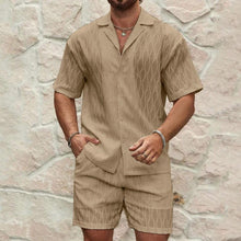 Load image into Gallery viewer, Stylish Men's Summer Tracksuit - Relaxed Fit Two-Piece Lapel Shirt & Shorts for Beach Holidays