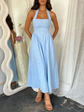 Load image into Gallery viewer, Black Ruched Halter Neck Midi Dress Sleek & Sophisticated Dress For Women