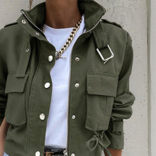 Load image into Gallery viewer, Women’s stand collar drawstring hem jacket