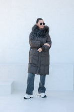 Load image into Gallery viewer, Lauren Genuine Fur Trim Down Fill Coat in Tobacco
