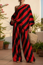 Load image into Gallery viewer, Women's Retro Striped Batwing Top & Wide-Leg Pants Two-Piece Set