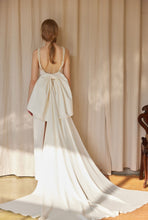 Load image into Gallery viewer, Pearl Strap Halter Satin Wedding Dress with Dramatic Back Bow and Train