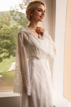 Load image into Gallery viewer, Romantic Floral Lace Hooded Bridal Robe Set – Long Sheer Lace Cover-Up with Satin Slip
