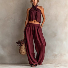 Load image into Gallery viewer, Women's Loose Sleeveless Top & Wide-Leg Pants Set – Linen Blend