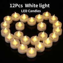 Load image into Gallery viewer, 12Pcs New Battery Operated LED Tea Lights Candles Realistic and Bright Flickering Bulb Battery Operated Flameless LED Tea Light for Seasonal and Festival Celebration Home Decoration Flameless birthday Decorations Party Supplies