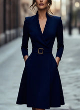 Load image into Gallery viewer, V-Neck Long Sleeve Swing Dress – Women's Autumn Winter Midi Dress