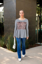 Load image into Gallery viewer, Leopard Panel Shirred Bottom Sweater