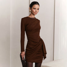 Load image into Gallery viewer, Side Pleated Ribbon Detail Figure-Hugging High Waist Semi-Formal Mini Dress