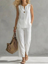 Load image into Gallery viewer, Women's Sleeveless V-Neck Top & Full-Length Pants Two-Piece Set