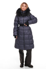 Load image into Gallery viewer, Cyrus Genuine Fur Trim Down Fill Coat in Navy
