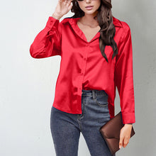 Load image into Gallery viewer, Women’s Satin Lapel Button-Down Blouse