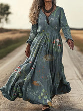 Load image into Gallery viewer, Women's Retro Chic 3D Print V-Neck Long-Sleeve A-Line Dress