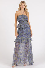 Load image into Gallery viewer, Ruffled Smocked Floral Halter Neck Maxi Dress For Summer – Feminine and Elegant Floral Maxi Dress with Smocked Waist