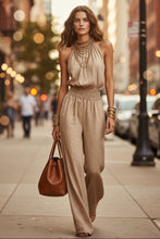 Load image into Gallery viewer, Women's Sleeveless Backless Lace-Up Halter Wide-Leg Jumpsuit