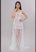 Load image into Gallery viewer, Ethereal Lace Sheer Long Robe with Flowing Train โ Elegant Bridal Boudoir Gown