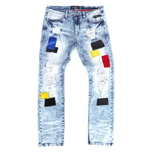 Load image into Gallery viewer, F1715 Frost Patchwork Denim Shredded Jeans - Light Wash